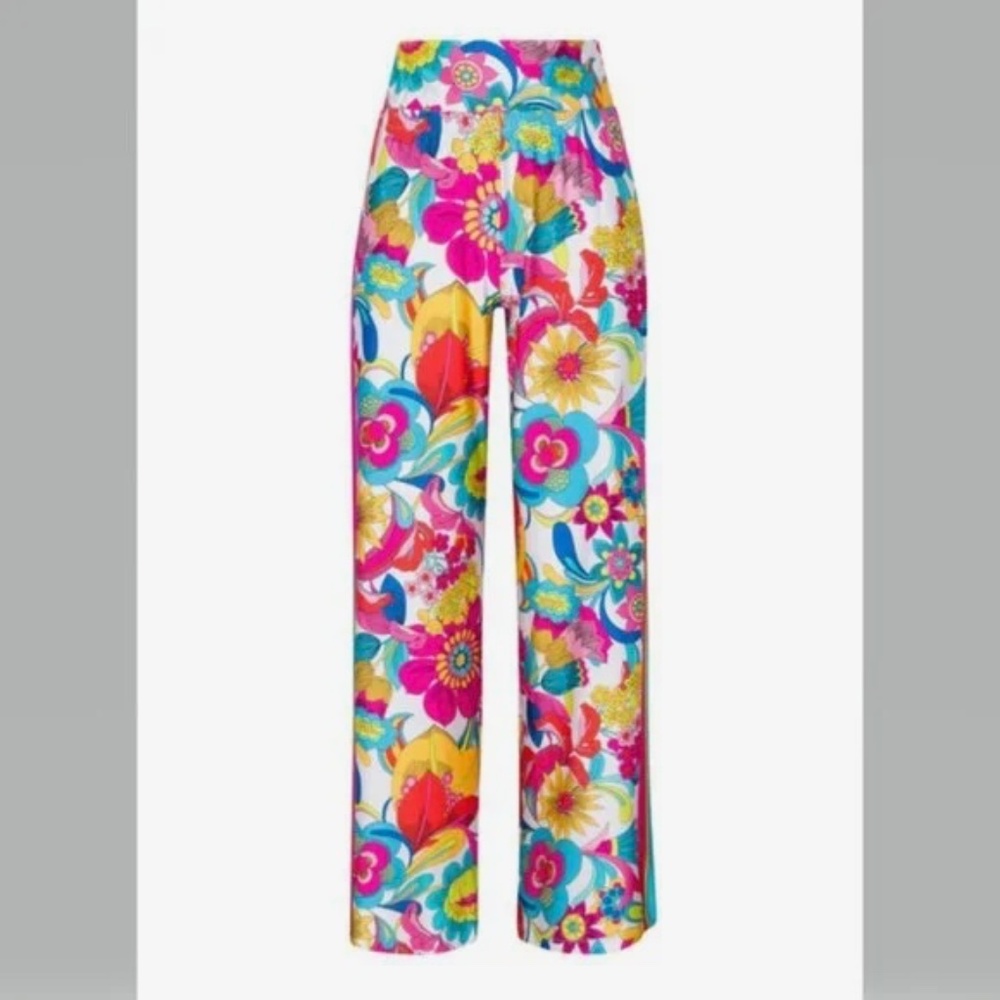 Trina Turk Fontaine Floral Swim Cover Up Pants Side Slits Fold-over Waist - Picture 1 of 15